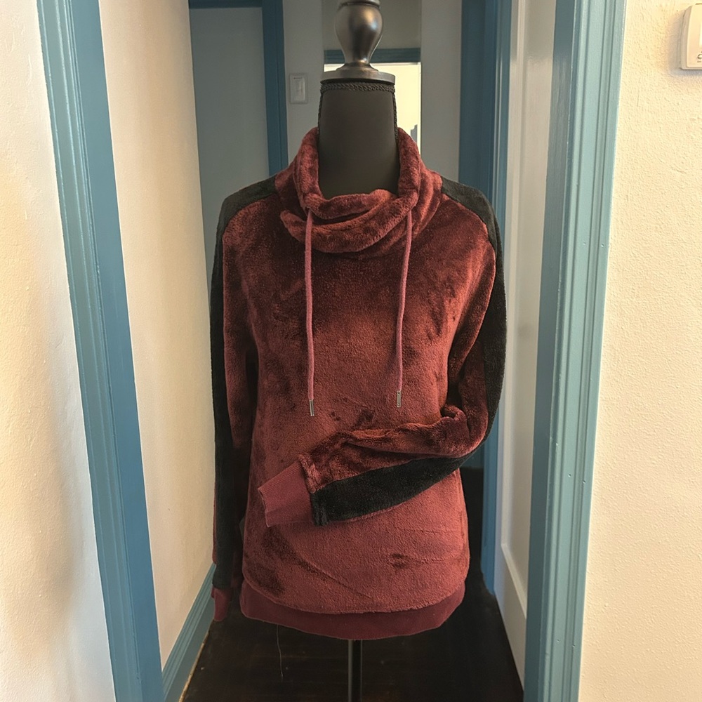 INC International Concepts Red and Black Cowl Neck Sweater